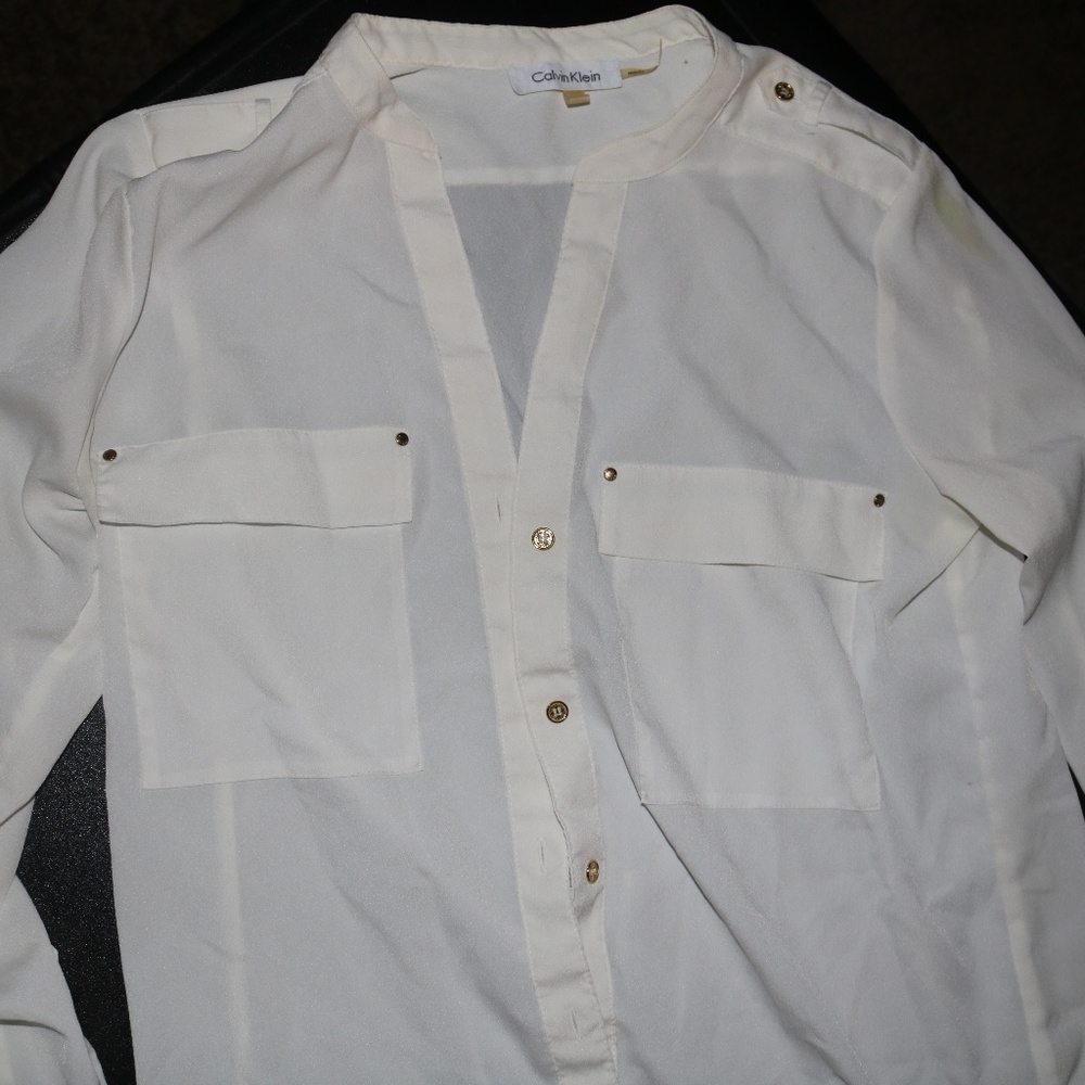 Cream Calvin Klein Blouse with Gold detailing